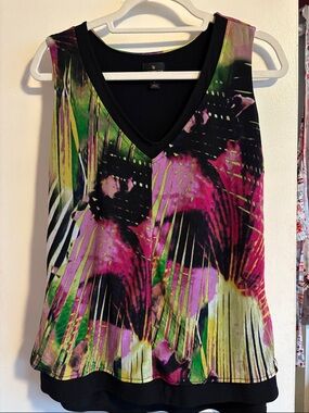 Worthington V-Neck Floral Print Camisole in Pink, Green and Black